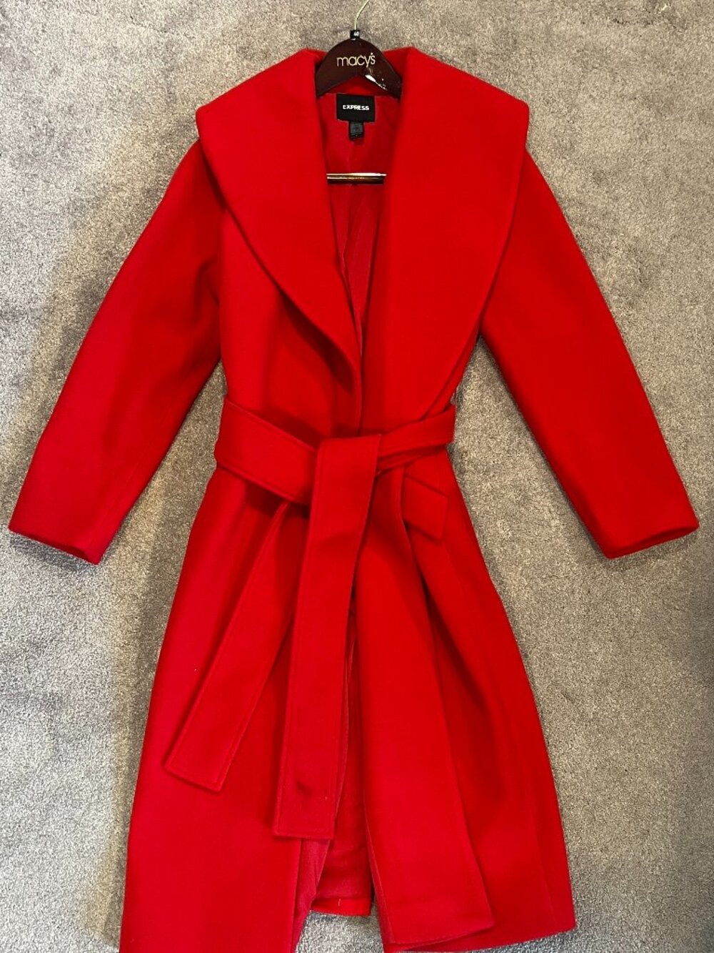Express Red Wool Blend Belted Wrap Coat, Size M